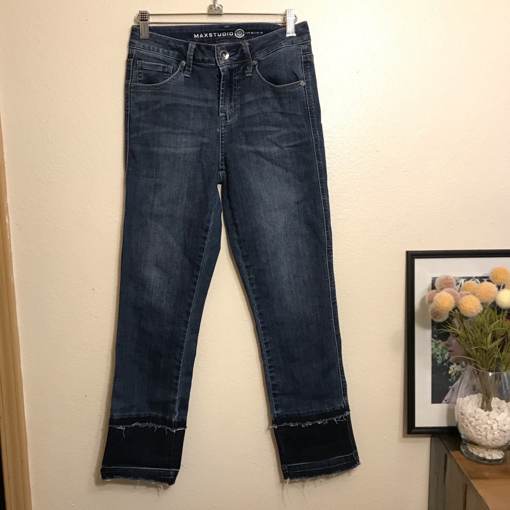 Max Studio Indigo Mid Rise Slim Straight Jeans